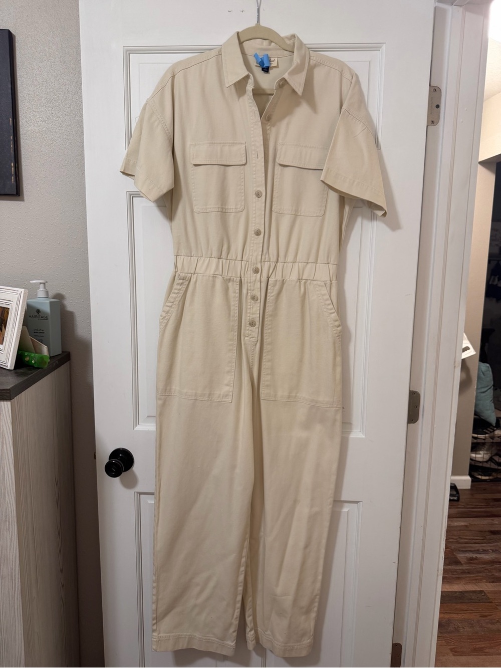 Universal Thread Cream Short-Sleeve Button Front Utility Jumpsuit